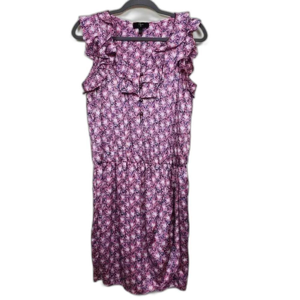 Aqua Sleeveless Mini Dress Women Size L Pink Blue White Ruffle Scoop Neck